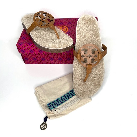 Tory Burch Miller Cloud Shearling Sandals Brown Color Size 10 - Picture 11 of 11